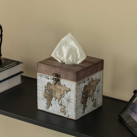 Vintiquewise Facial Square Tissue Box Holder for Your Bathroom, Office, or Vanity w/Decorative World Map Design QI004263.SQ